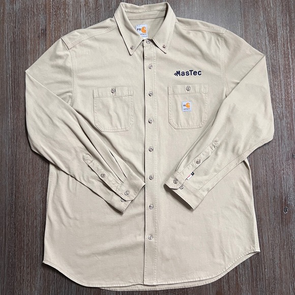 Carhartt Flame Resistant FR MasTec Work Shirt Long Sleeve Tan‎ Mens - Picture 2 of 16